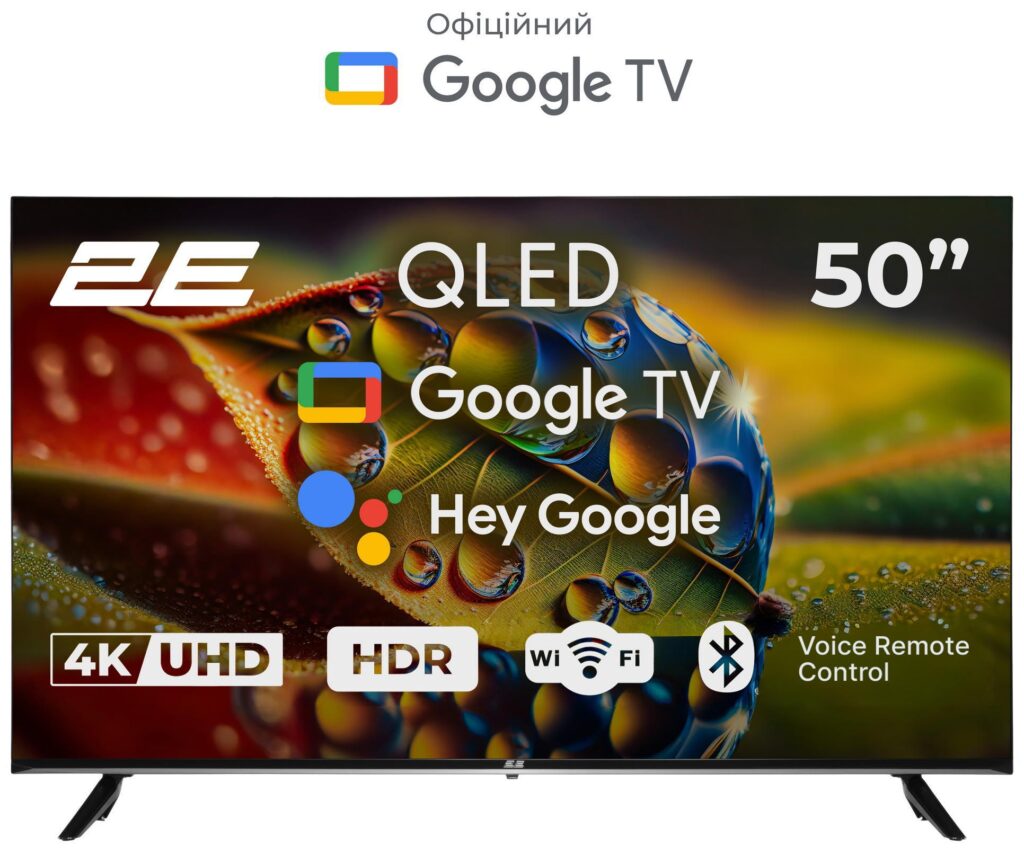 Телевізор 50″ 2E QLED 4K 60Hz Smart Google TV Black