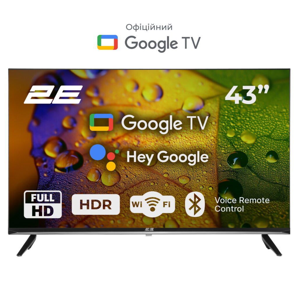 Телевізор 43″ 2E LED FHD 60Hz Smart Google TV Black