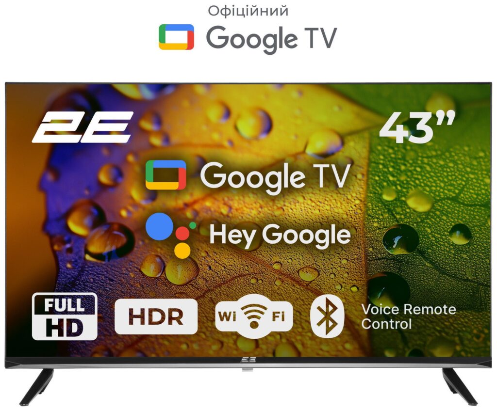 Телевізор 43″ 2E LED FHD 60Hz Smart Google TV Black