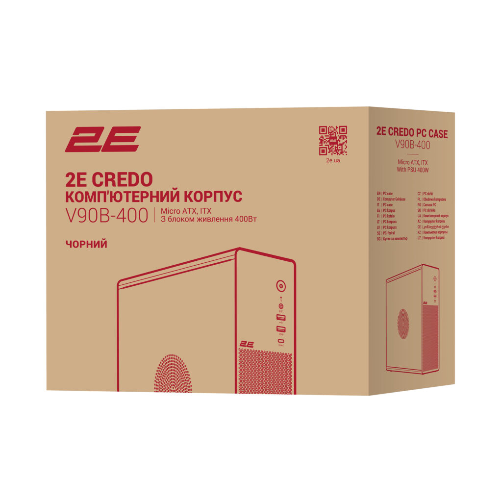 Корпус 2E Credo Slim V90B-400 з БЖ 2E TFX400, 1xUSB3.0, 1х USB 2.0, 1xUSB Type-C, 2×90мм, VGA 220мм, mATX, чорний