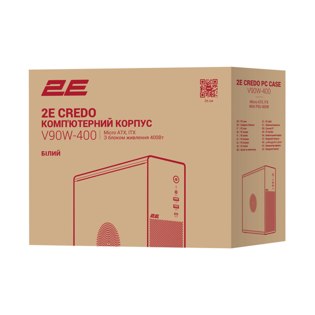 Корпус 2E Credo Slim V90W-400 з БЖ 2E TFX400, 1xUSB3.0, 1х USB 2.0, 1xUSB Type-C, 2×90мм, VGA 220мм, mATX, білий