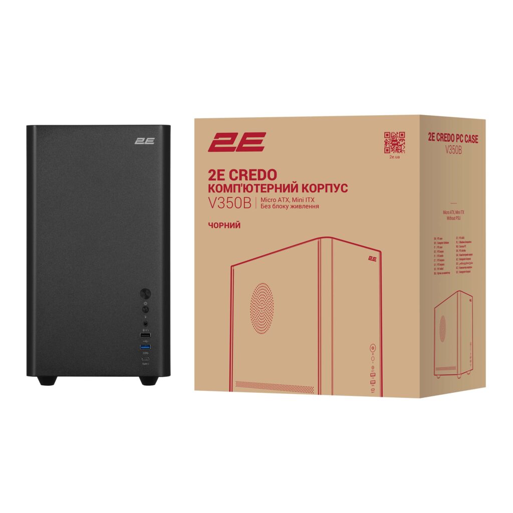 2E PC case 2E Credo Metal V350B without PSU, 1xUSB3.0, 1х USB 2.0, 1xUSB Type-C, 3x120mm, VGA 350mm, LCS ready, mATX, black