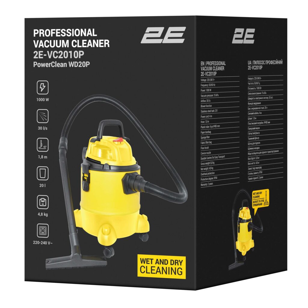 2E Professional vacuum cleaner PowerClean 20P 1000W 15kPa 20L container wet/dry cleaning air blower function IPX4 4.8kg