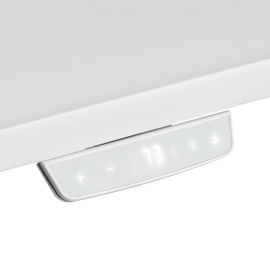 Стіл комп’ютерний 2E CE150W, висота 62-128см, електропривод, стільниця 150×75см (білий), металева база (біла)