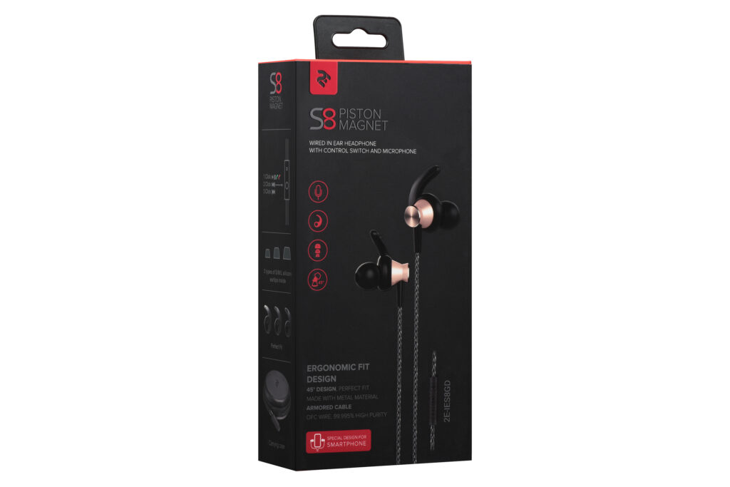 Earphones 2E S8 Piston Magnet, Gold