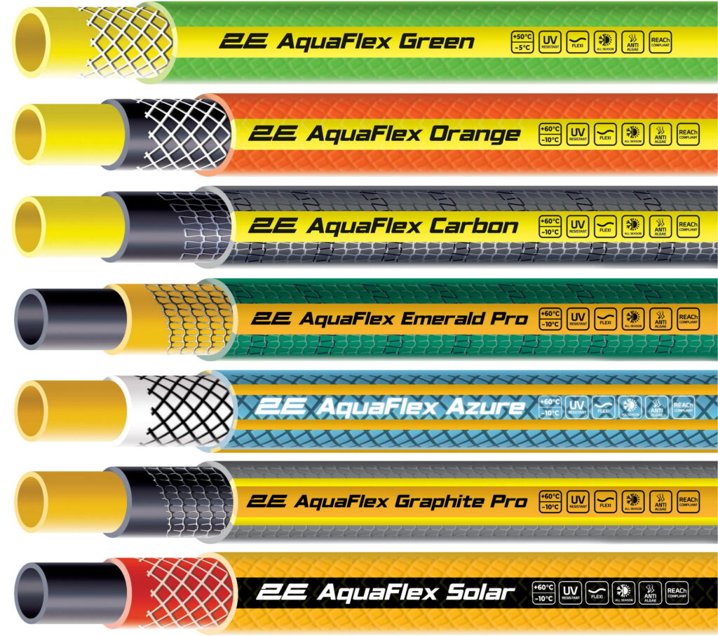 2E Garden hose AquaFlex Emerald Pro 3/4″ 30m 4 layers 20bar -10…+60°C sprinkler 2 connectors adapter