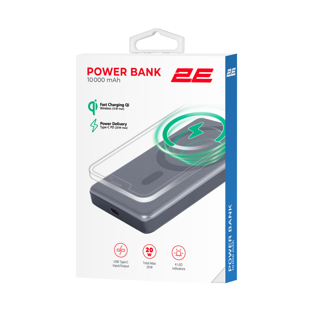 2E Power Bank Slim Wireless QI 10000mAh, 20W, grey