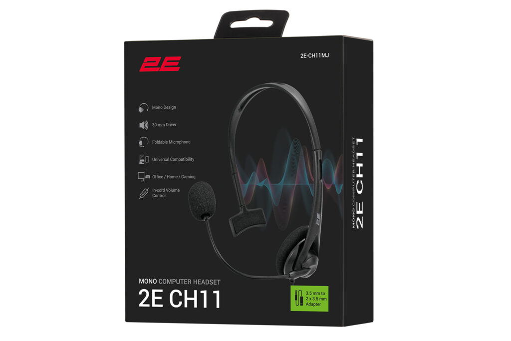 Гарнітура ПК моно On-ear 2E CH11 mini-jack, omni-mic, 1.2м, чорний