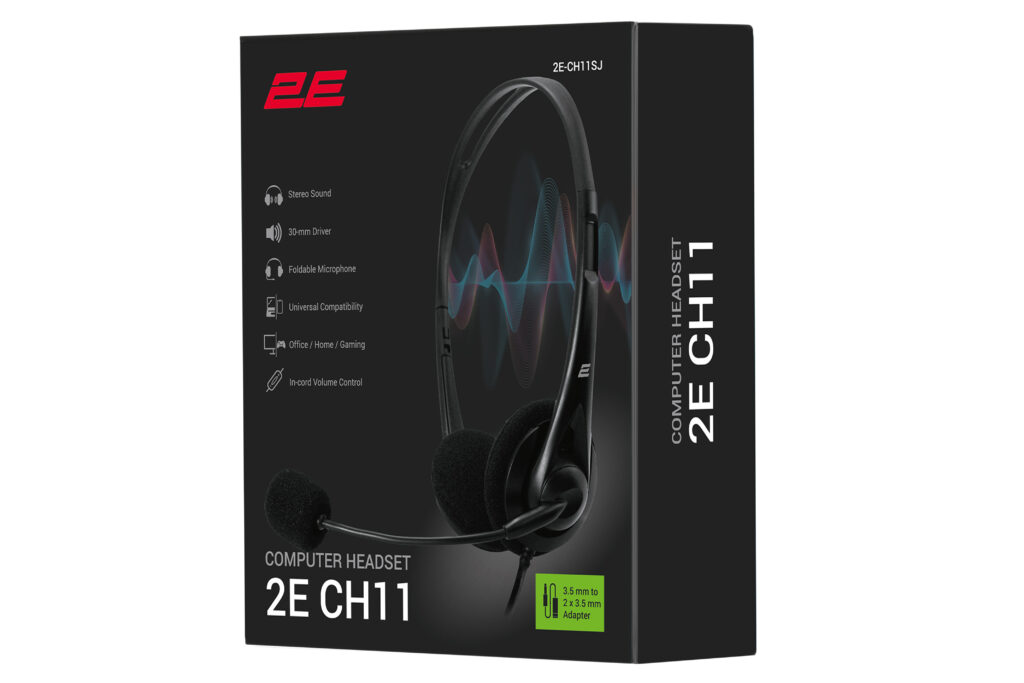 PC headset stereo On-ear 2E CH11 mini-jack, omni-mic, 1.2m, black