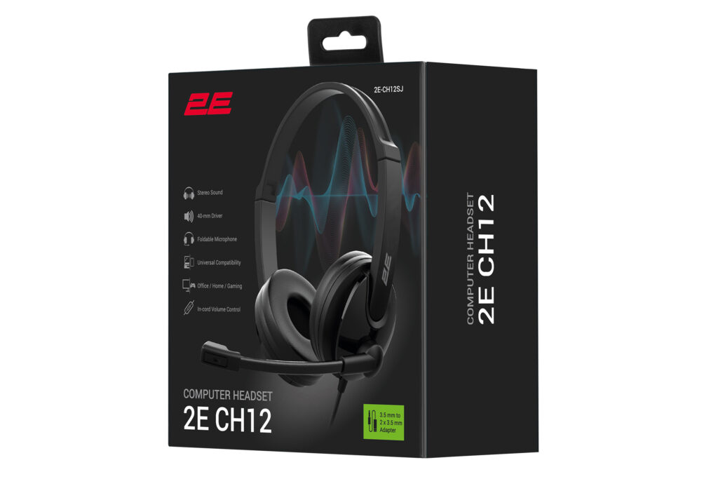 Гарнитура ПК стерео On-ear 2E CH12 mini-jack, omni-mic, 1.2м, черный