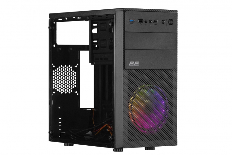 2E PC case Basis RD850 without PSU, 1xUSB3.0, 2xUSB2.0, 1x120mm ARGB, VGA 290mm, Metal Side Panel, mATX, black