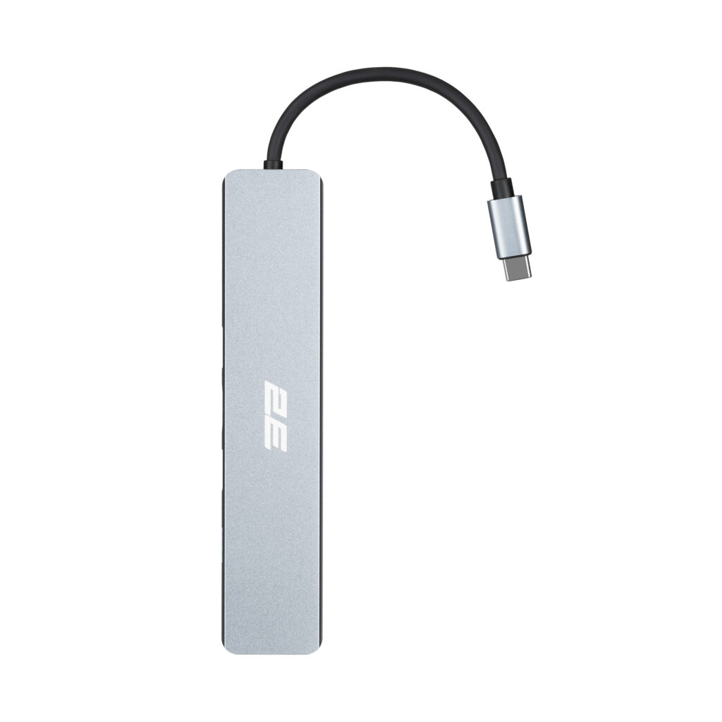 Хаб 2E USB-С > USB-A 2.0/USB-A 3.0/2xUSB-C PD/HDMI/microSD/SD/Ethernet, 0.13м, сірий