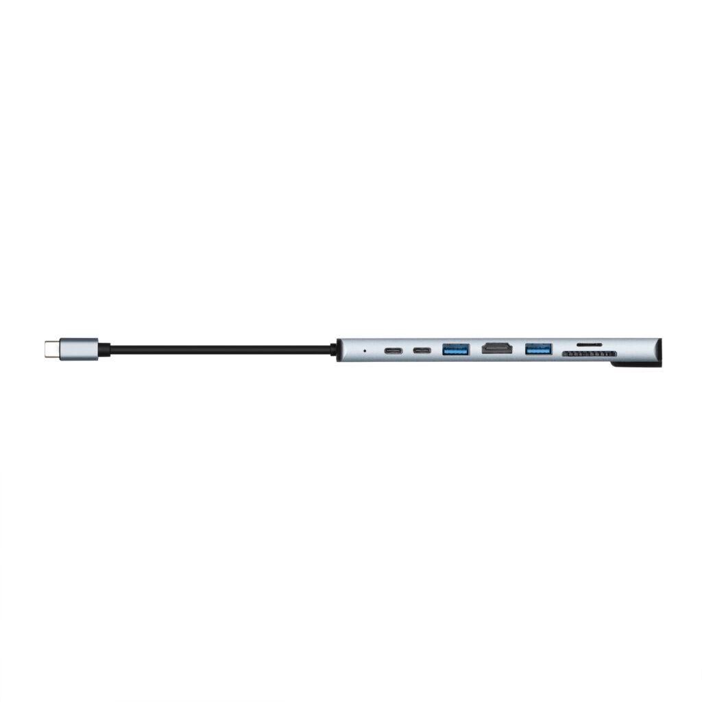 Хаб 2E USB-С > USB-A 2.0/USB-A 3.0/2xUSB-C PD/HDMI/microSD/SD/Ethernet, 0.13м, сірий
