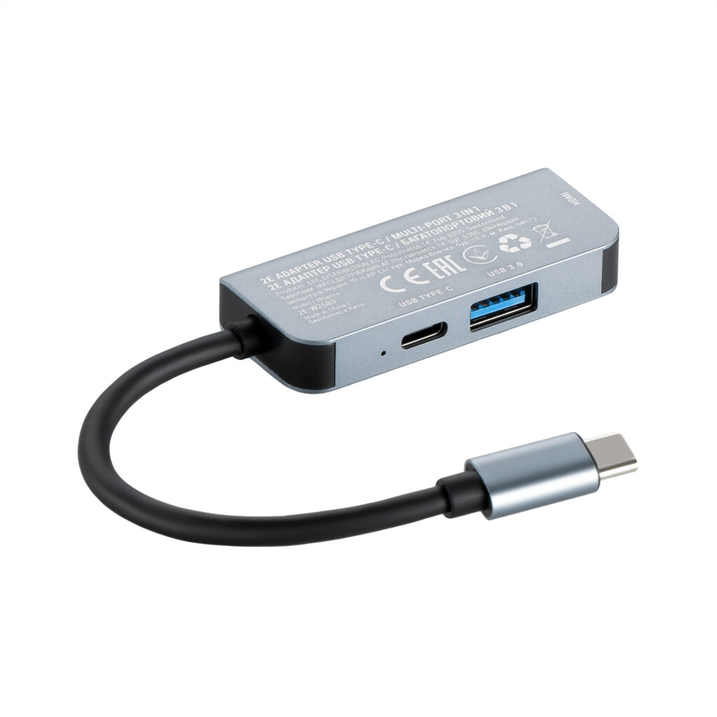 2E Hub USB-С > USB-A 3.0/USB-C PD/HDMI, 0.14m, silver
