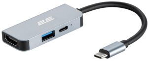 2E Hub USB-С > USB-A 3.0/USB-C PD/HDMI, 0.14m, silver