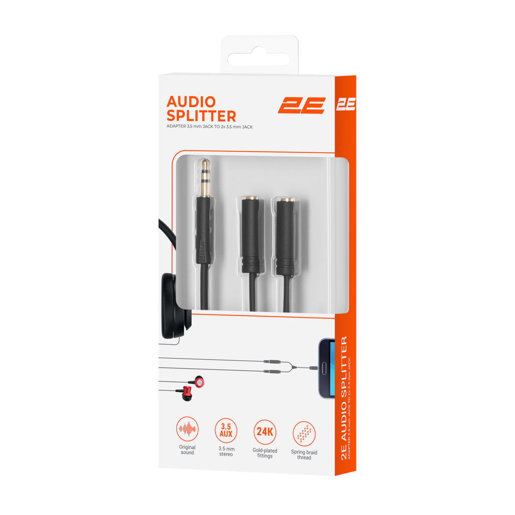 2E Cable jack 3.5 > 2хjack 3.5 (M/F) 2E, 0.30m, black
