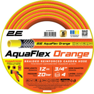 Шланг садовий 2E AquaFlex Orange 3/4″ 12м 4 шари 20бар -10…+60°C зрошувач 2 конектори адаптер