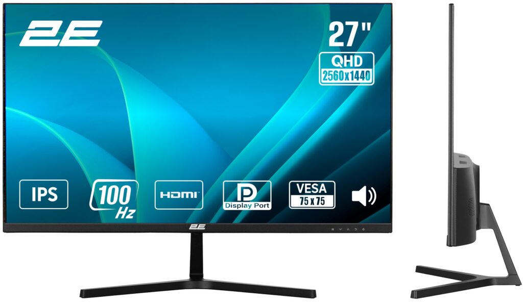 Monitor 2E 27″ H2725B HDMI, DP, MM, IPS, 2560×1440, 100Hz, FreeSync
