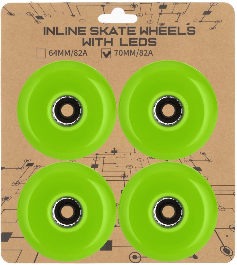 Set of wheels 2Е for skates 70*24мм, LED, 4 pcs, green