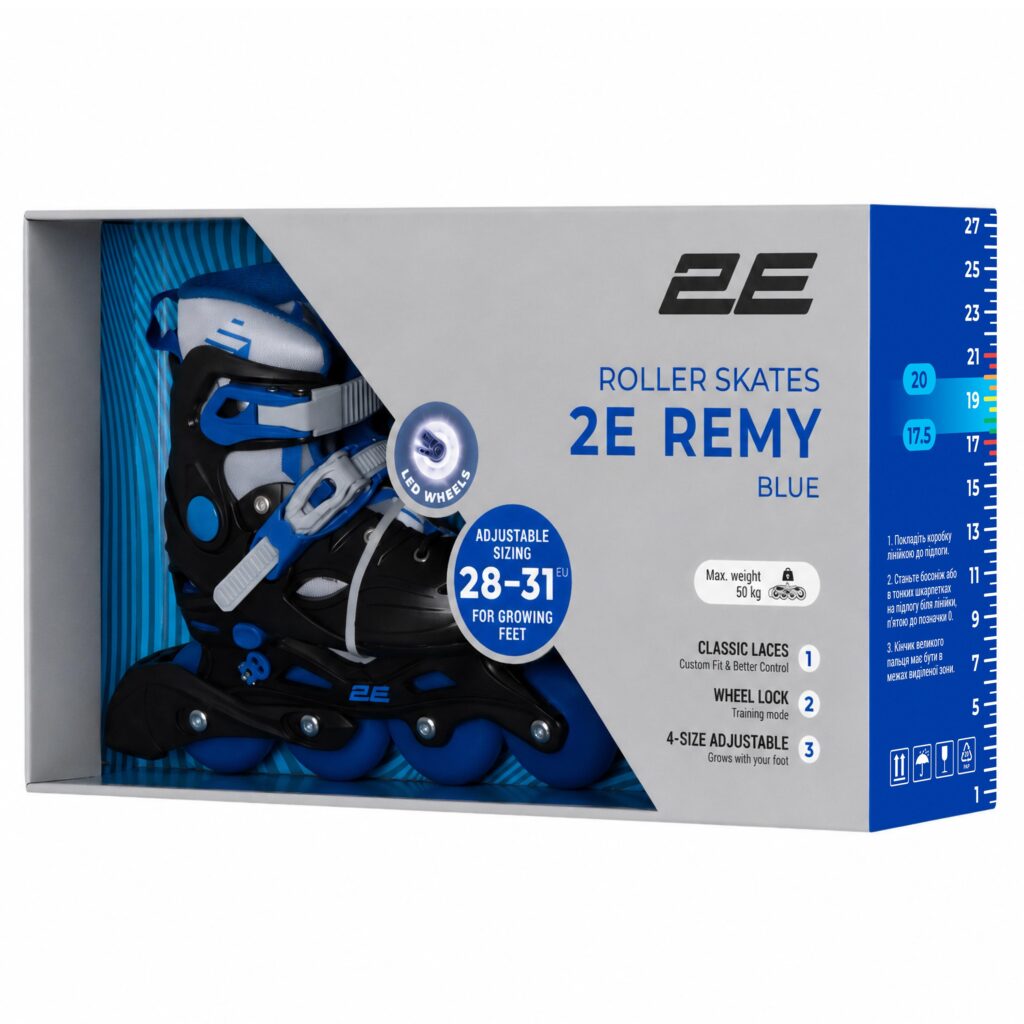 Роликовые коньки 2E Remy, размер 28-31, Синий