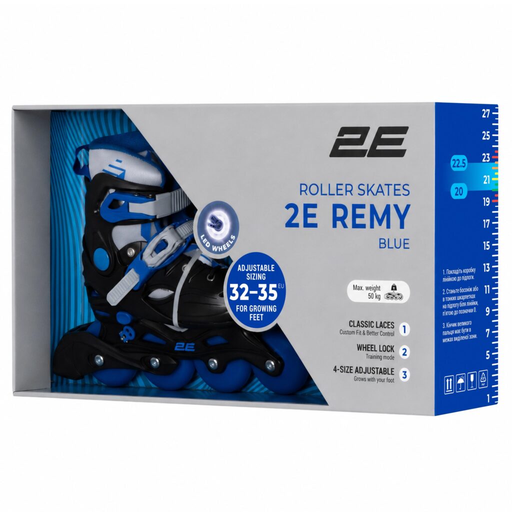 Роликовые коньки 2E Remy, размер 32-35, Синий