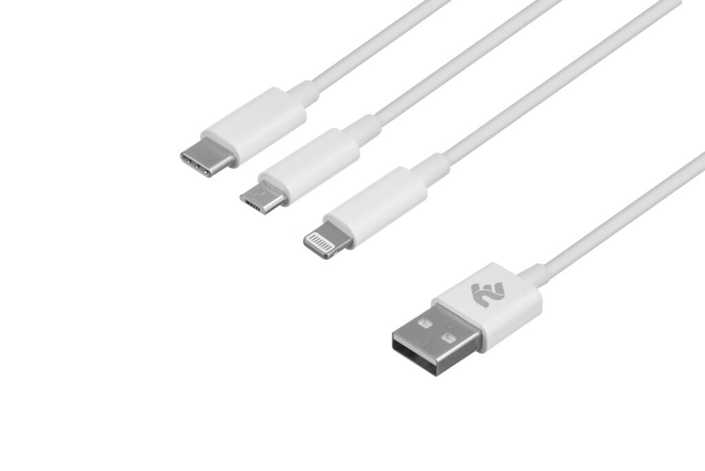 Кабель 2E USB-A > microUSB/Lightning/Type C, 5В/2.4A, 1.2м, білий