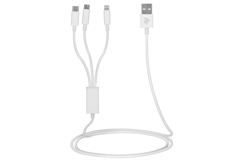 Кабель 2E USB-A > microUSB/Lightning/Type C, 5В/2.4A, 1.2м, білий