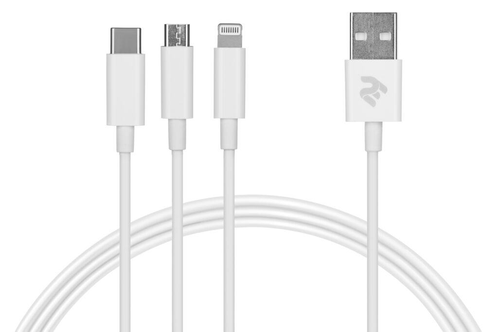 Кабель 2E USB-A > microUSB/Lightning/Type C, 5В/2.4A, 1.2м, білий