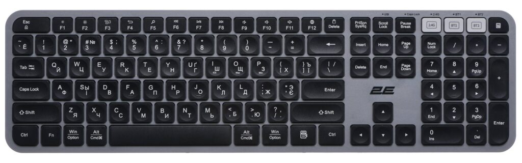2E Keyboard membrane KS240 110key, WL/BT, EN/UK/RU, grey-black