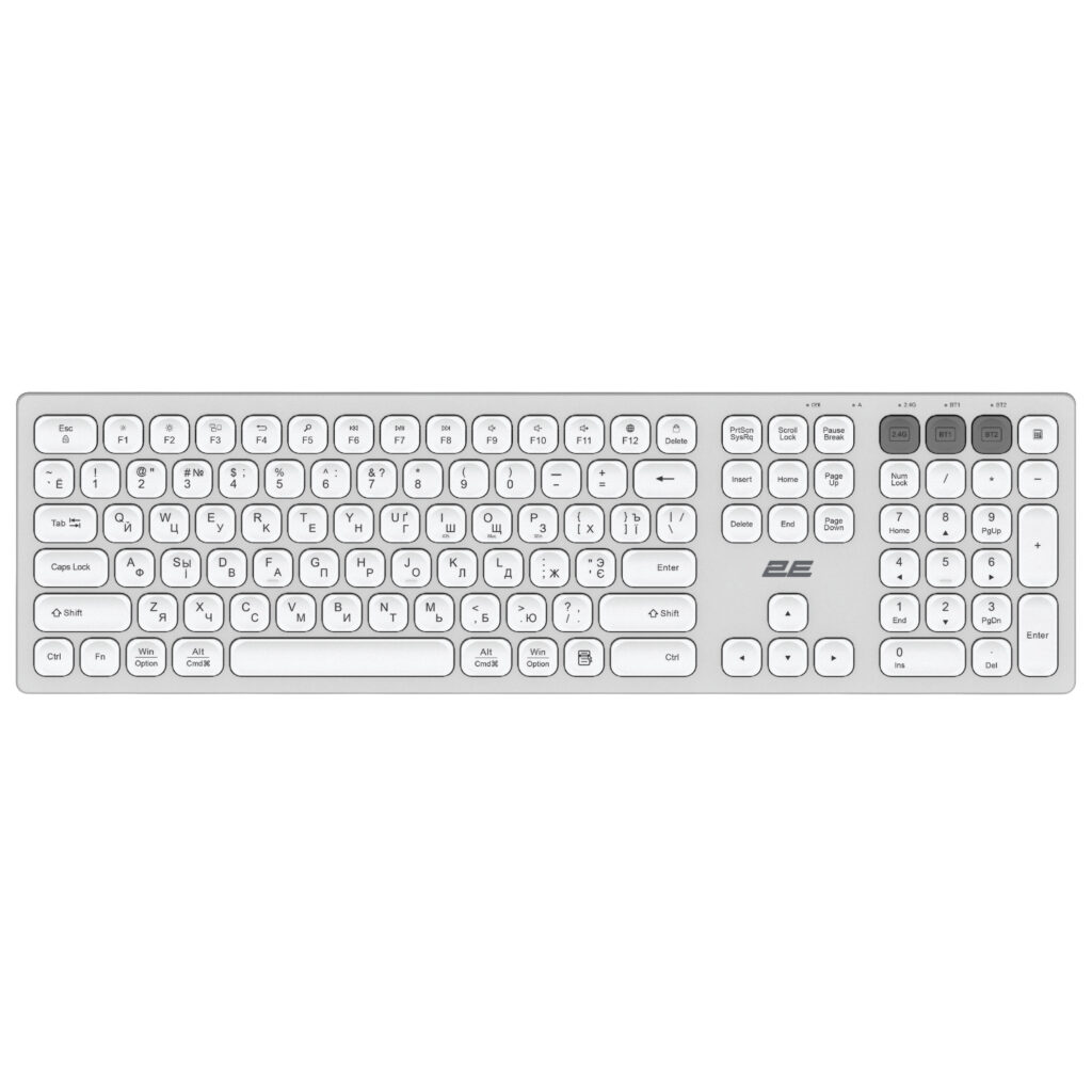 2E Keyboard membrane KS270 105key, WL/BT, EN/UK/RU, silver-white