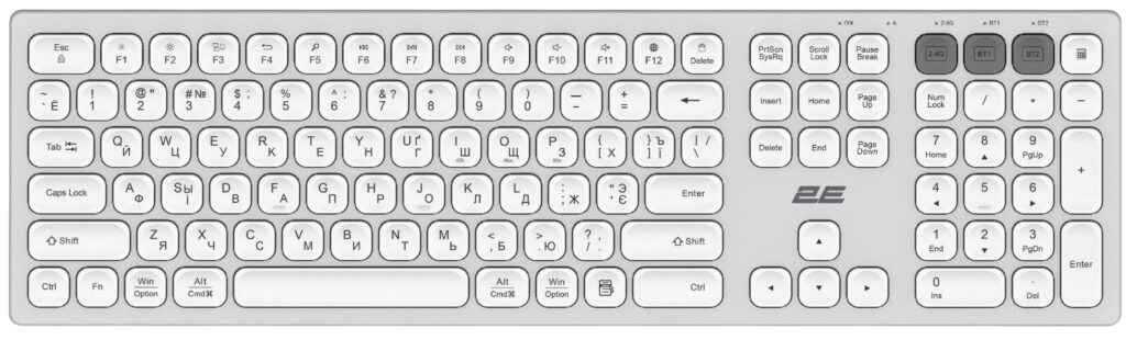 2E Keyboard membrane KS270 105key, WL/BT, EN/UK/RU, silver-white