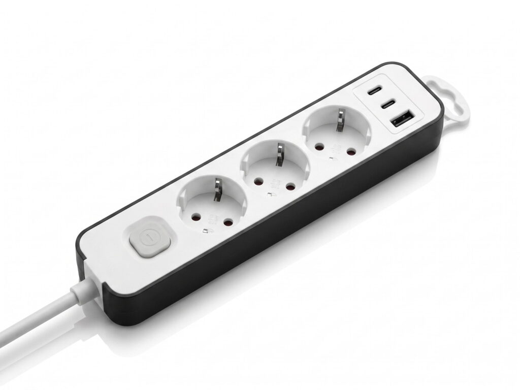Удлинитель сетевой 2E TwoColors 3м, 3xТип F, 16A, 2xUSB-C, 1xUSB-A, бело-чёрный