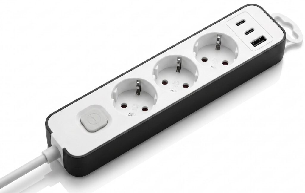 Удлинитель сетевой 2E TwoColors 3м, 3xТип F, 16A, 2xUSB-C, 1xUSB-A, бело-чёрный